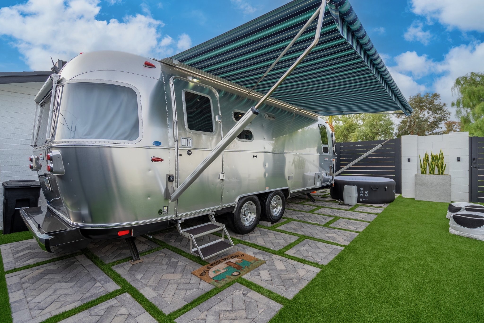 The Airstream. Exterior with awning.